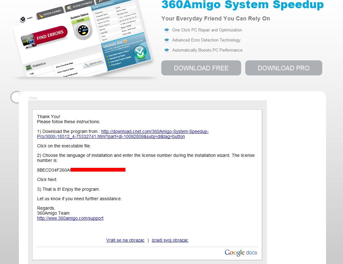 360Amigo System Speedup Pro BESPLATNA LICENCA